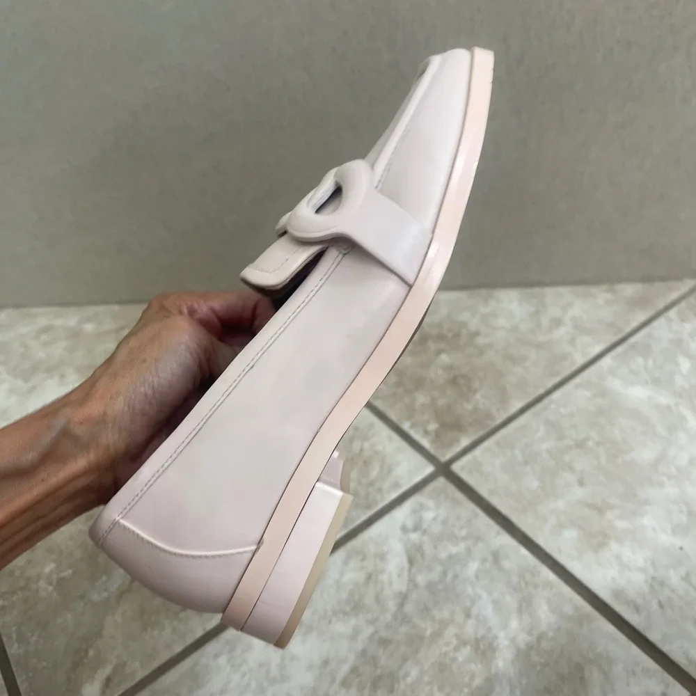 Vionic  Pink Leather Chain Link Loafers Square Toe Shoes Womens 7M SAMPLE NWOT